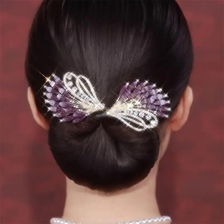 Rhinestone Crystal Feather Deft Bun Hair Bun [LAVENDER]